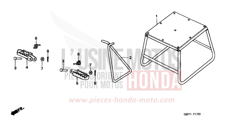STAENDER/STUFE von CR80R "große Räder" EXPLOSION RED (R254) von 2002